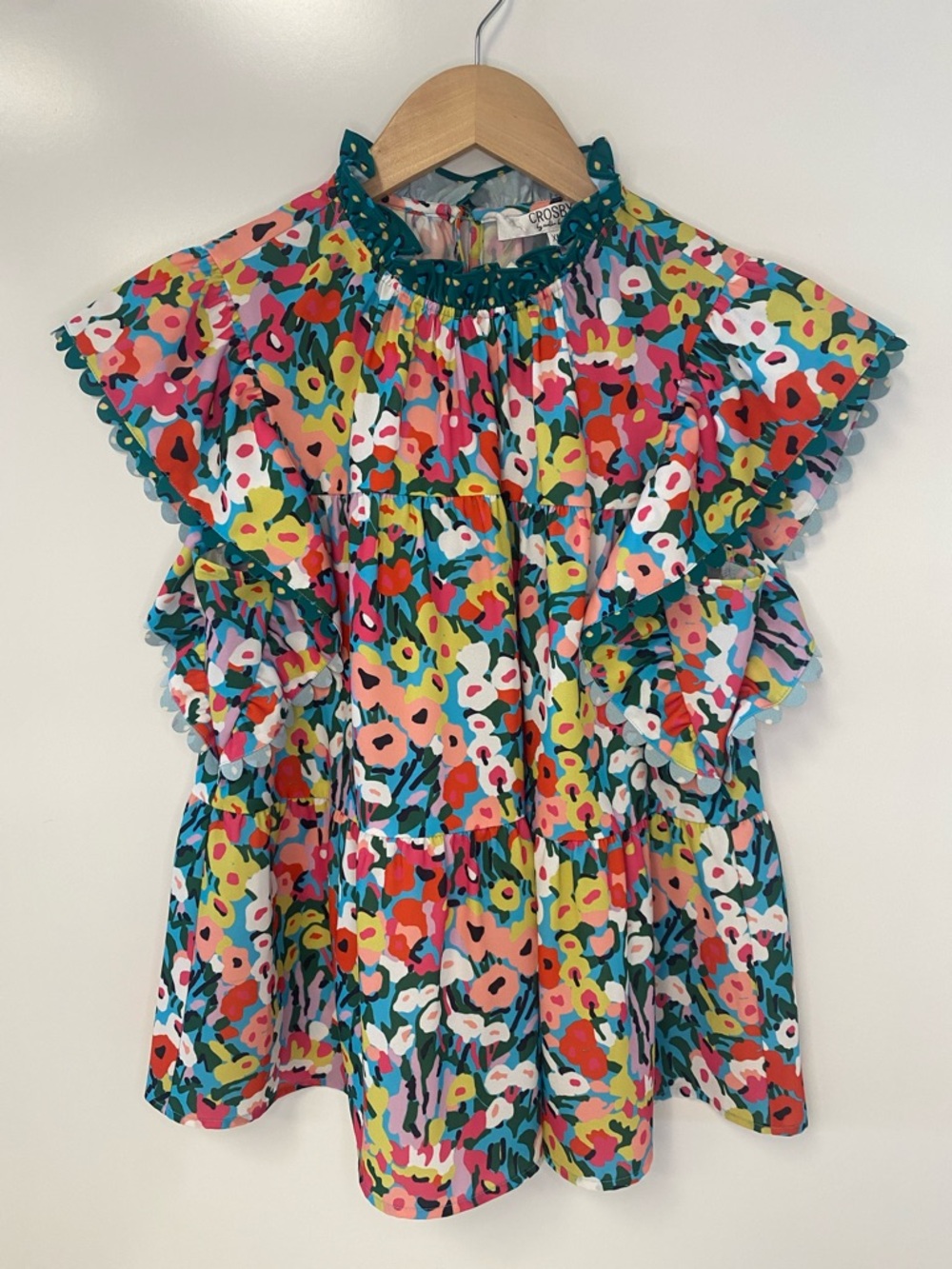 CROSBY by Mollie Burch Teal Multicolor Floral Blouse